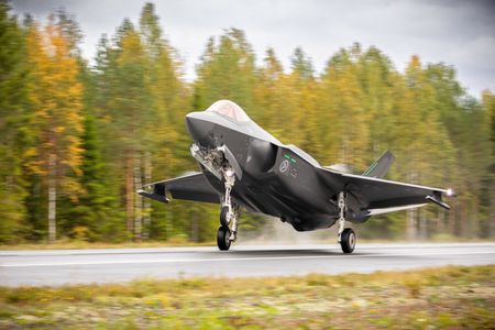 Lockheed Martin F-35A fighter jets land on motorway